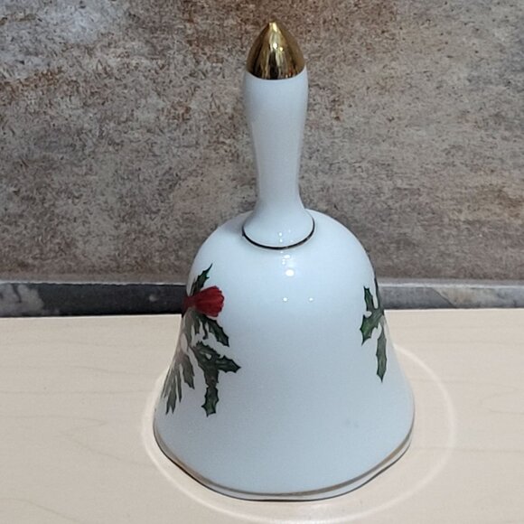 Vintage Porcelain Christmas Bell Cardinal Holly Design - Picture 7 of 10
